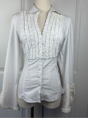 Inc Women's White Ruffled Button-Front Blouse